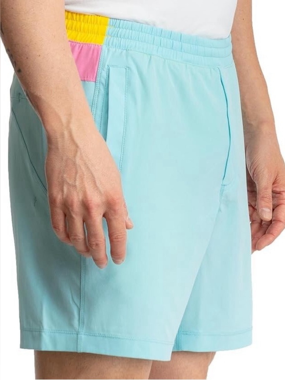 Birddogs Aqua Swim Shorts with Pink Lining and Yellow Trim